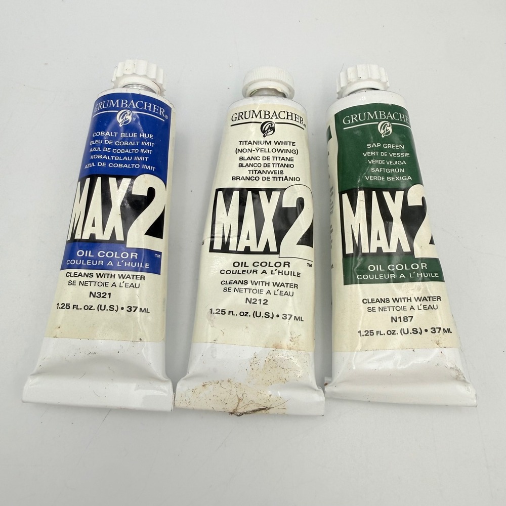 Grumbacher MAX2 Water Miscible Oil Paint Set 37ml Cobalt Blue White Sap Green